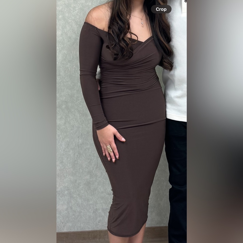 Elegant Off-Shoulder Brown Dress